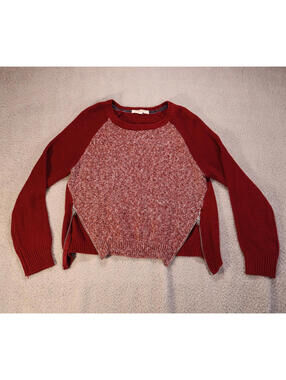 Rewind Weave Sweater Small Zip sides Maroon Red Pullover